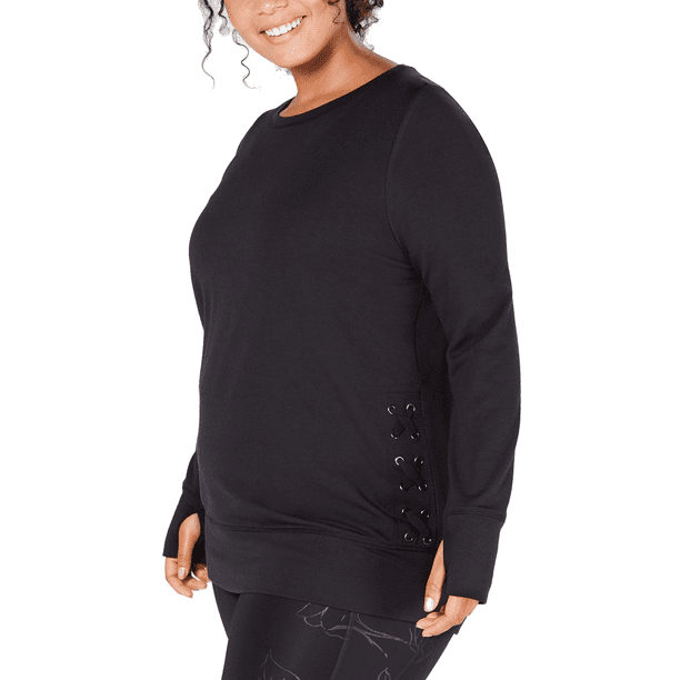 Ideology Womens Marbled Lace-Up Sides Sweatshirt Top 